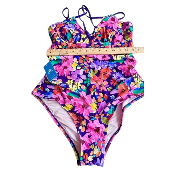 NEW Cupshe SWIMSUIT Women's LG 1PC  V-Neck Tummy Control ADJ Straps Back O-Ring - Picture 10 of 14